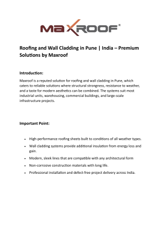 Roofing and Wall Cladding in Pune- Maxroof