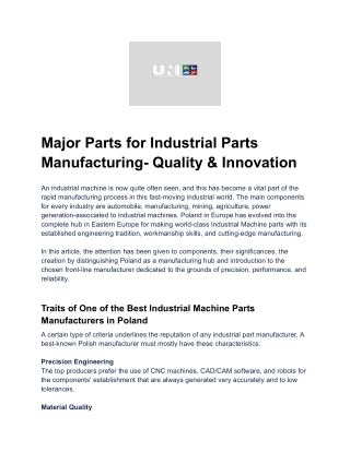 Major Parts for Industrial Parts Manufacturing- Quality & Innovation