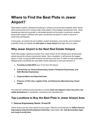 Where to Find the Best Plots in Jewar Airport