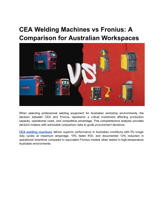 CEA Welding Machines vs Fronius_ A Comparison for Australian Workspaces