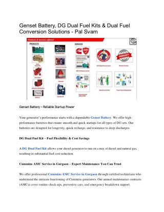 Genset Battery, DG Dual Fuel Kits & Dual Fuel Conversion Solutions - Pal Svam