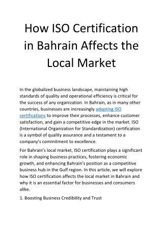 how iso certification in bahrain affects