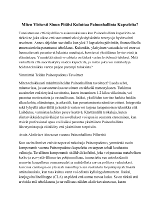 Miten Yleensä Sinun Pitäisi Kuluttaa Painonhallinta Pillereitä?