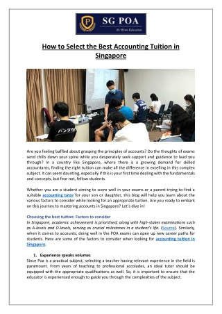 How to Select the Best Accounting Tuition in Singapore