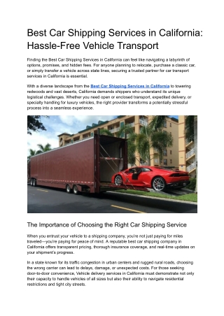 Best Car Shipping Services in California_ Hassle-Free Vehicle Transport