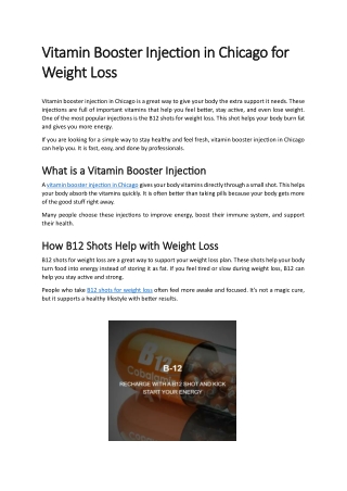 Vitamin Booster Injection in Chicago for Weight Loss