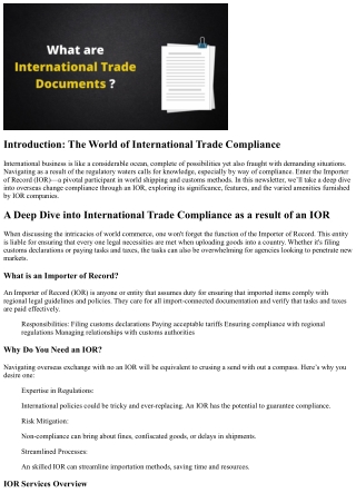 A Deep Dive into International Trade Compliance by an IOR