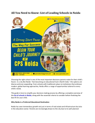 All You Need to Know: List of Leading Schools in Noida
