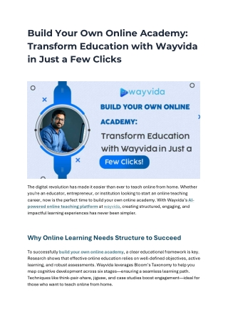 Build Your Own Online Academy Transform Education with Wayvida in just few click