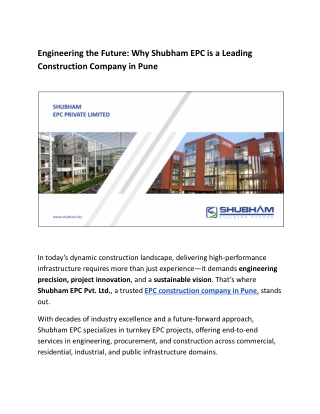 Engineering the Future_ Why Shubham EPC is a Leading Construction Company in Pune