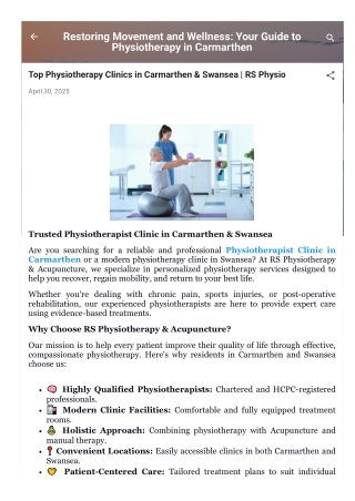 Top Physiotherapy Clinics in Carmarthen & Swansea | RS Physio