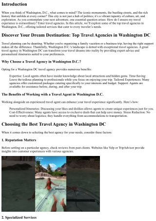Discover Your Dream Destination: Top Travel Agencies in Washington DC