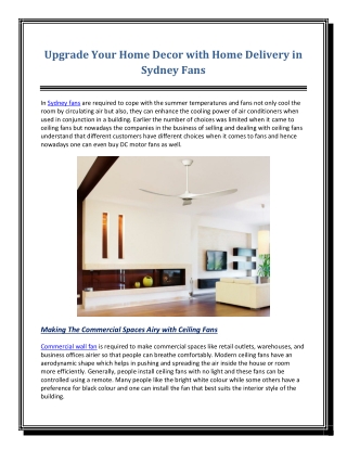 Upgrade Your Home Decor with Home Delivery in Sydney Fans