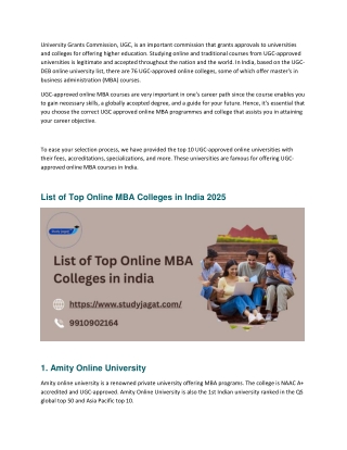 List of Top Online MBA Colleges in India