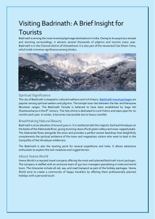 Visiting Badrinath: A Brief Insight for Tourists