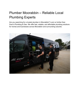 Plumber Moorabbin – Reliable Local Plumbing Experts