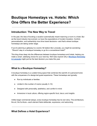 Boutique Homestays vs. Hotels