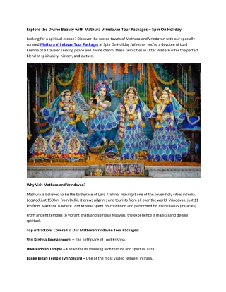 Explore the Divine Beauty with Mathura Vrindavan Tour Packages