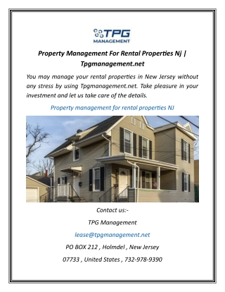 Property Management For Rental Properties Nj Tpgmanagement.net
