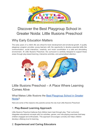 Discover the Best Playgroup School in Greater Noida: Little Illusions Preschool