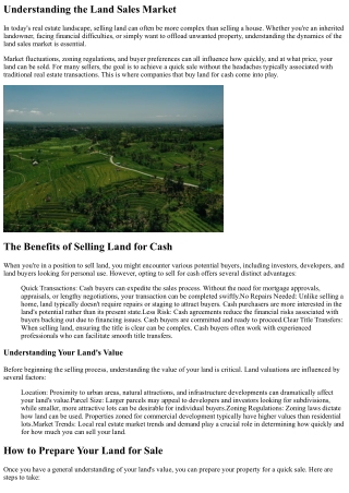 We Buy Land for Cash: Your Solution to Quick Sales