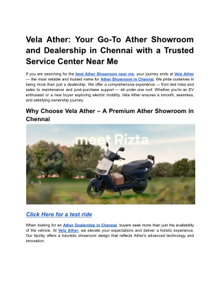 Vela Ather_ Your Go-To Ather Showroom and Dealership in Chennai with a Trusted Service Center Near Me