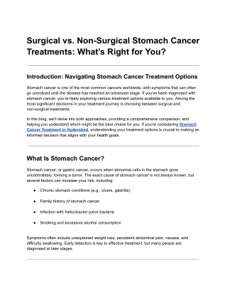 Surgical vs. Non-Surgical Stomach Cancer Treatments_ What’s Right for You_