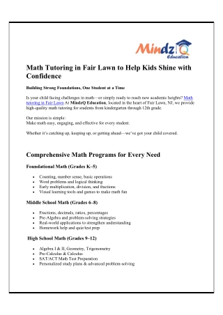Math Tutoring in Fair Lawn to Help Kids Shine with Confidence