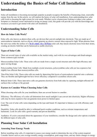 Understanding the Basics of Solar Cell Installation