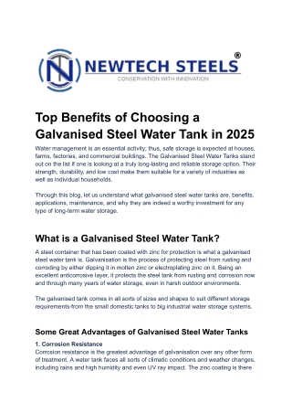 Top Benefits of Choosing a Galvanised Steel Water Tank in 2025