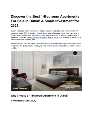 Explore 1-Bedroom Apartments for Sale in Dubai – 2025 Buyer’s Choice