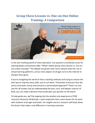 group chess lessons vs one on one online training