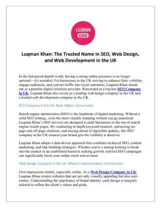 Luqman Khan The Trusted Name in SEO, Web Design, and Web Development in the UK
