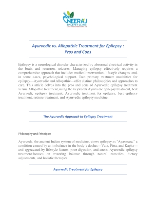 Ayurvedic vs. Allopathic Treatment for Epilepsy : Pros and Cons
