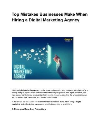 Top Mistakes Businesses Make When Hiring a Digital Marketing Agency