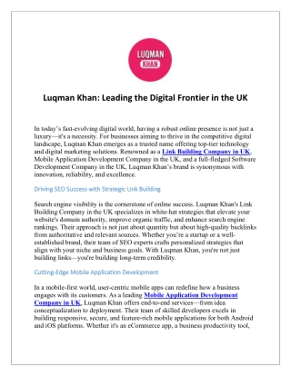 Luqman Khan Leading the Digital Frontier in the UK
