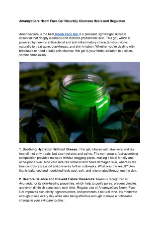 AmantyaCare Neem Face Gel Naturally Cleanses Heals and Regulates