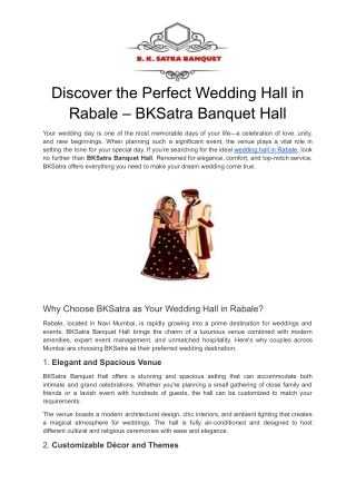 Discover the Perfect Wedding Hall in Rabale – BKSatra Banquet Hall