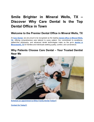 Smile Brighter in Mineral Wells, TX – Discover Why Care Dental Is the Top Dental Office in Town