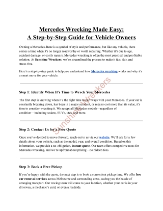 Mercedes Wrecking Made Easy-A Step-by-Step Guide for Vehicle Owners