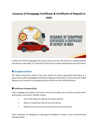 issuance of scrappage certificate certificate