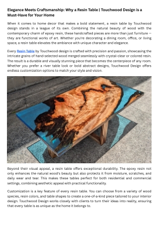 Elegance Meets Craftsmanship Why a Resin Table  Touchwood Design is a Must-Have for Your Home
