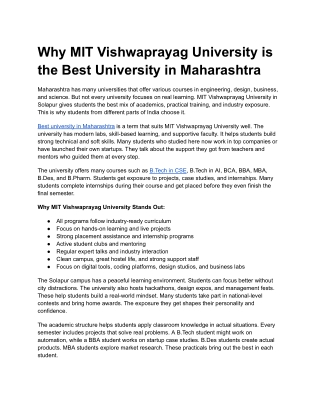 Why MIT Vishwaprayag University is the Best University in Maharashtra