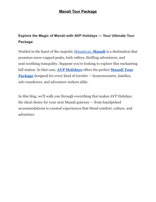 Manali Tour Package