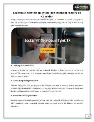 Locksmith Services in Tyler: 5 Key Factors to Choose the Right Professional
