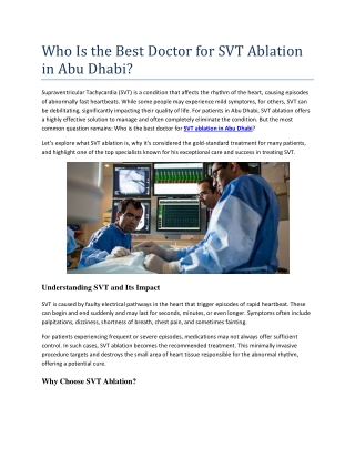 Who Is the Best Doctor for SVT Ablation in Abu Dhabi