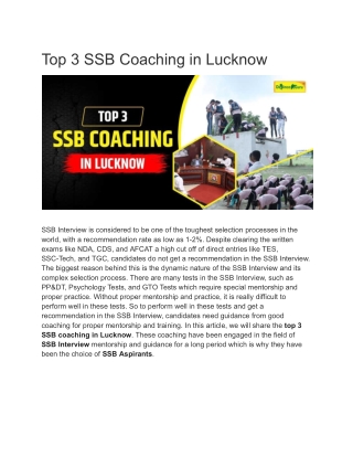 Top 3 SSB Coaching in Lucknow