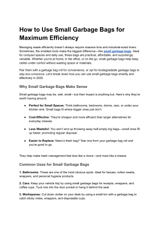 How to Use Small Garbage Bags for Maximum Efficiency