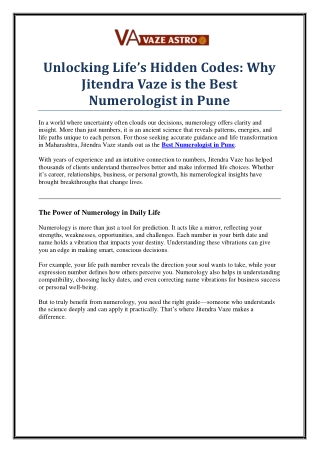 Unlock Your Destiny with the Best Numerologist in Pune – JITENDRA VAZE