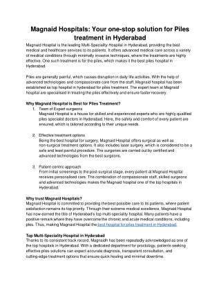 Magnaid Hospitals_ Your one-stop solution for Piles treatment in Hyderabad